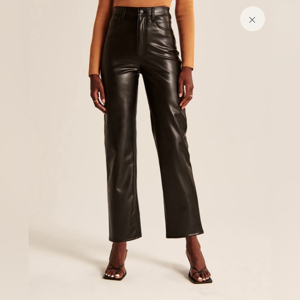 Vegan leather ankle straight pants